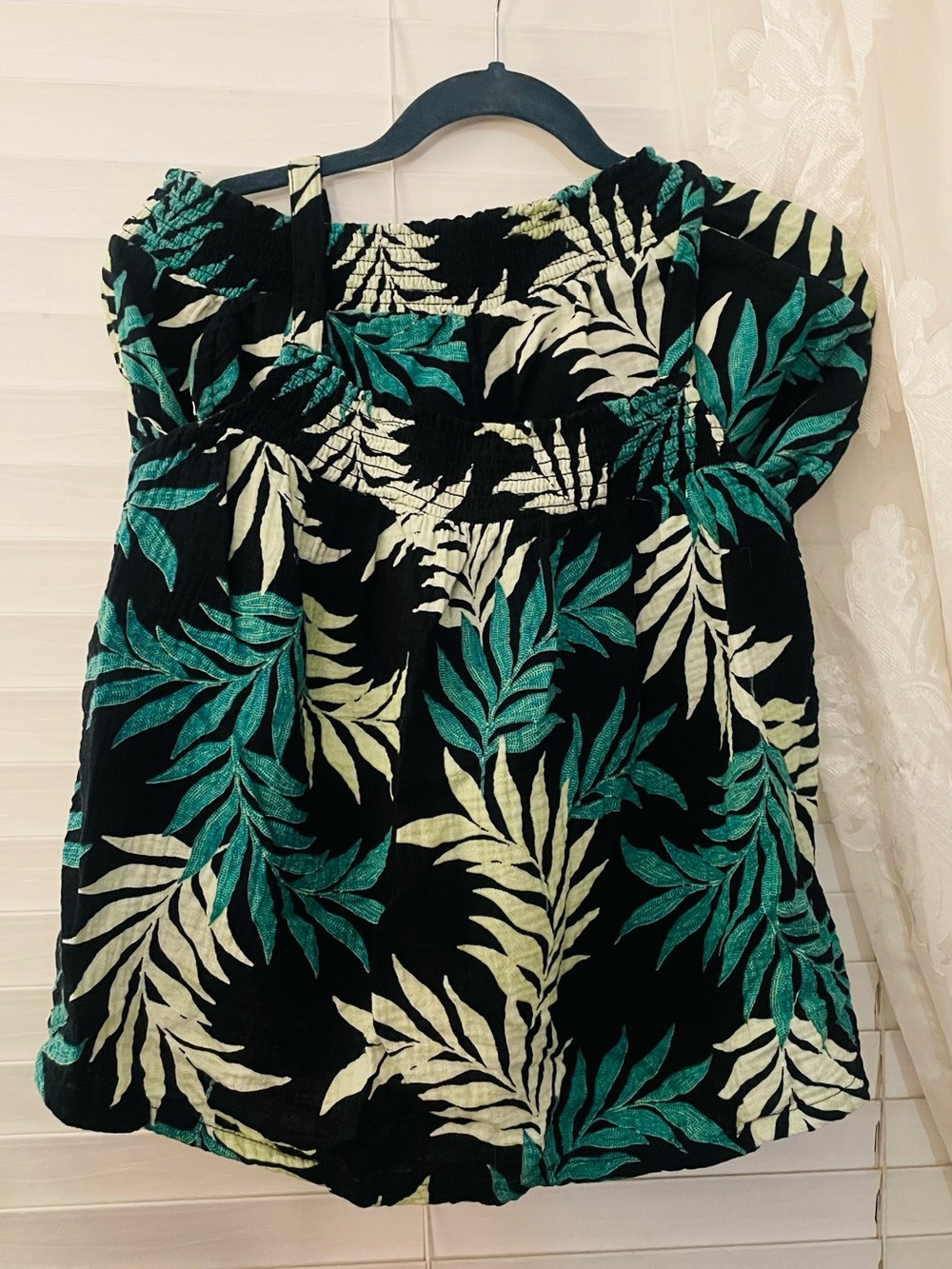 Black Tropical Leaf Camisole Top with Green & Cream Print